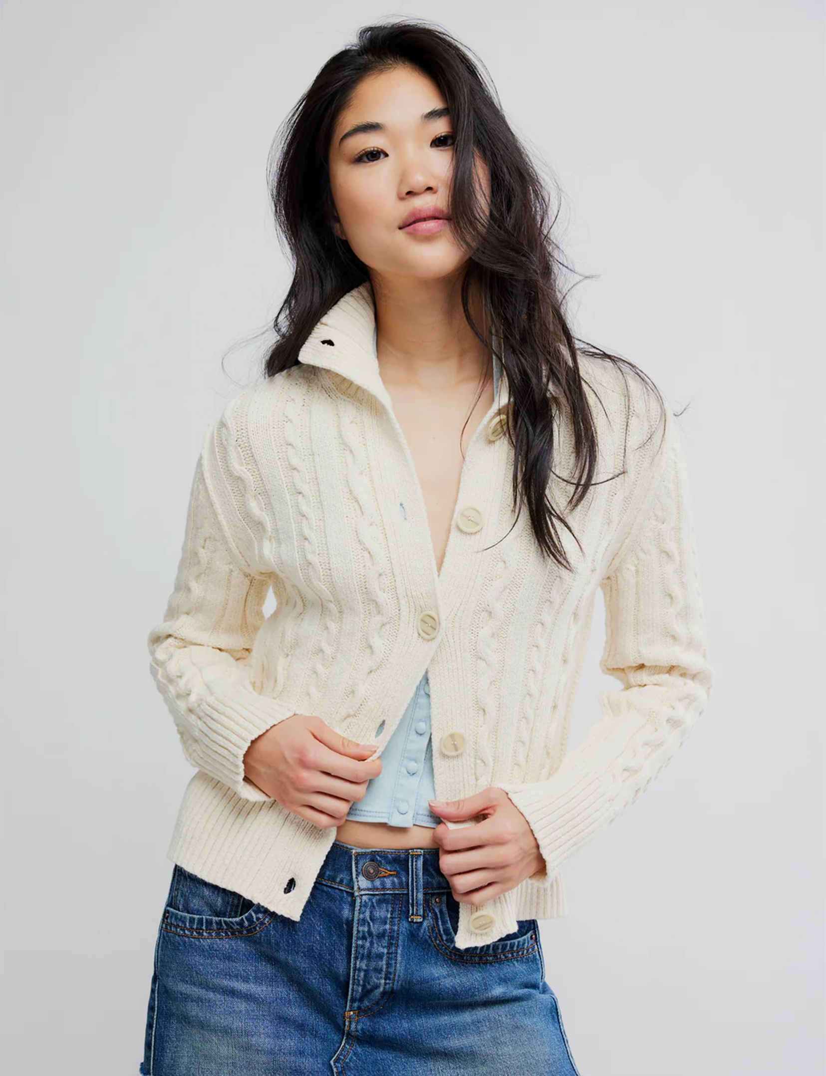 WTF Cable Collar Cardi, Ivory