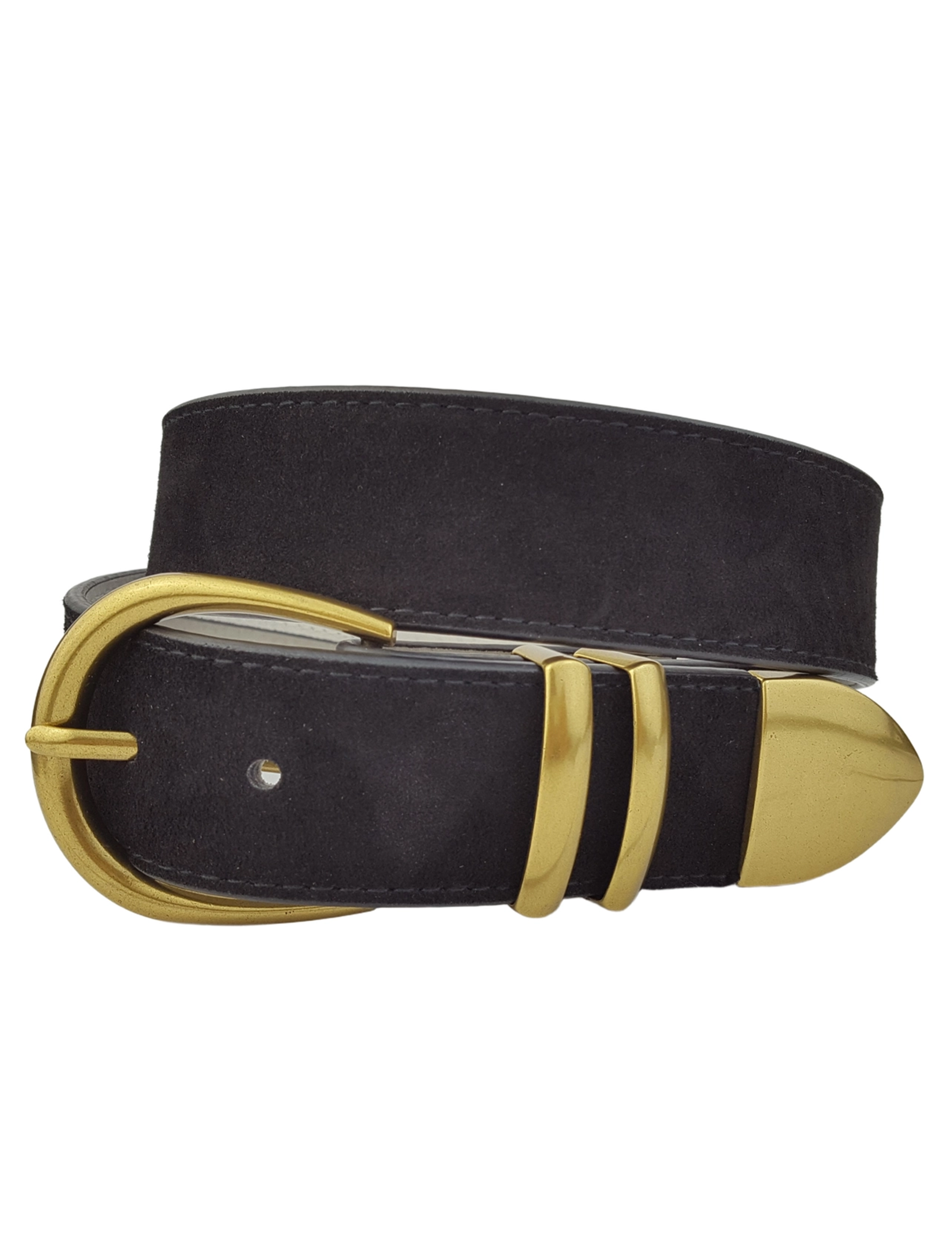 Genuine Leather Belt, Black/Gold