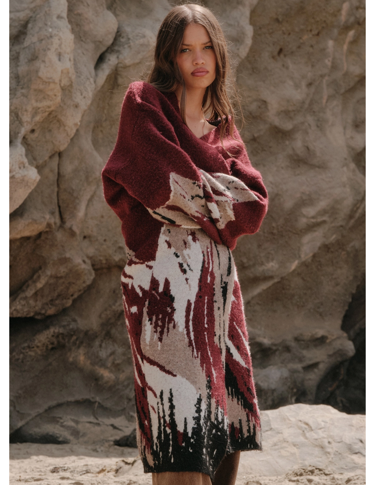 Mountain Scape Duster, Burgundy