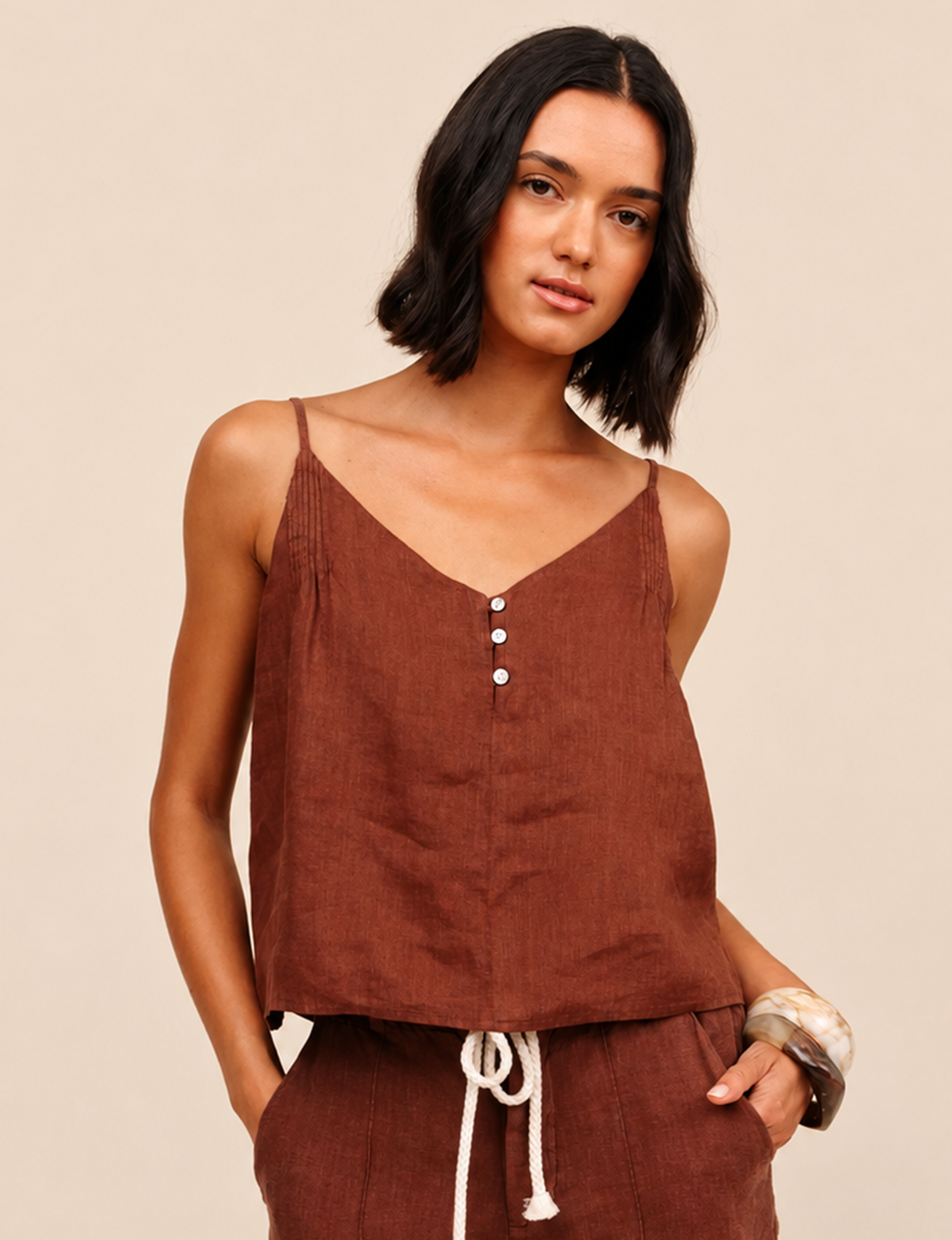 Pintuck Camisole, Sea Glass Brown