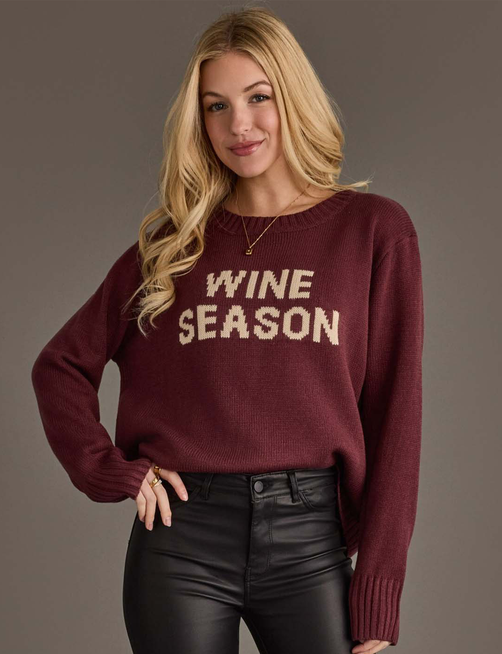 Wine Weekend Sweater, Burgundy/Ivory