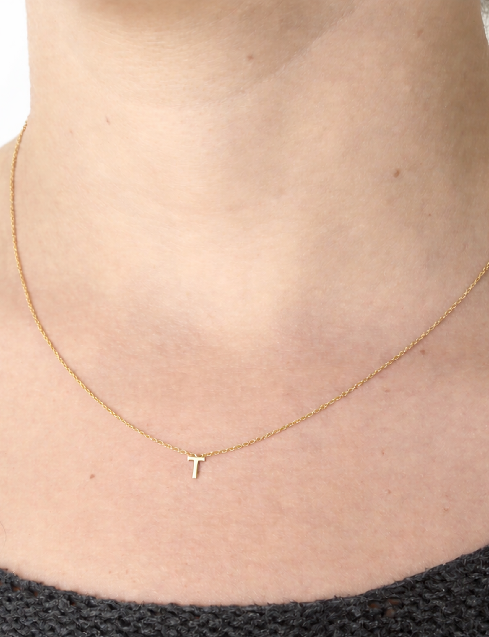 Tiny Gold Fill Initial Necklace, "T"