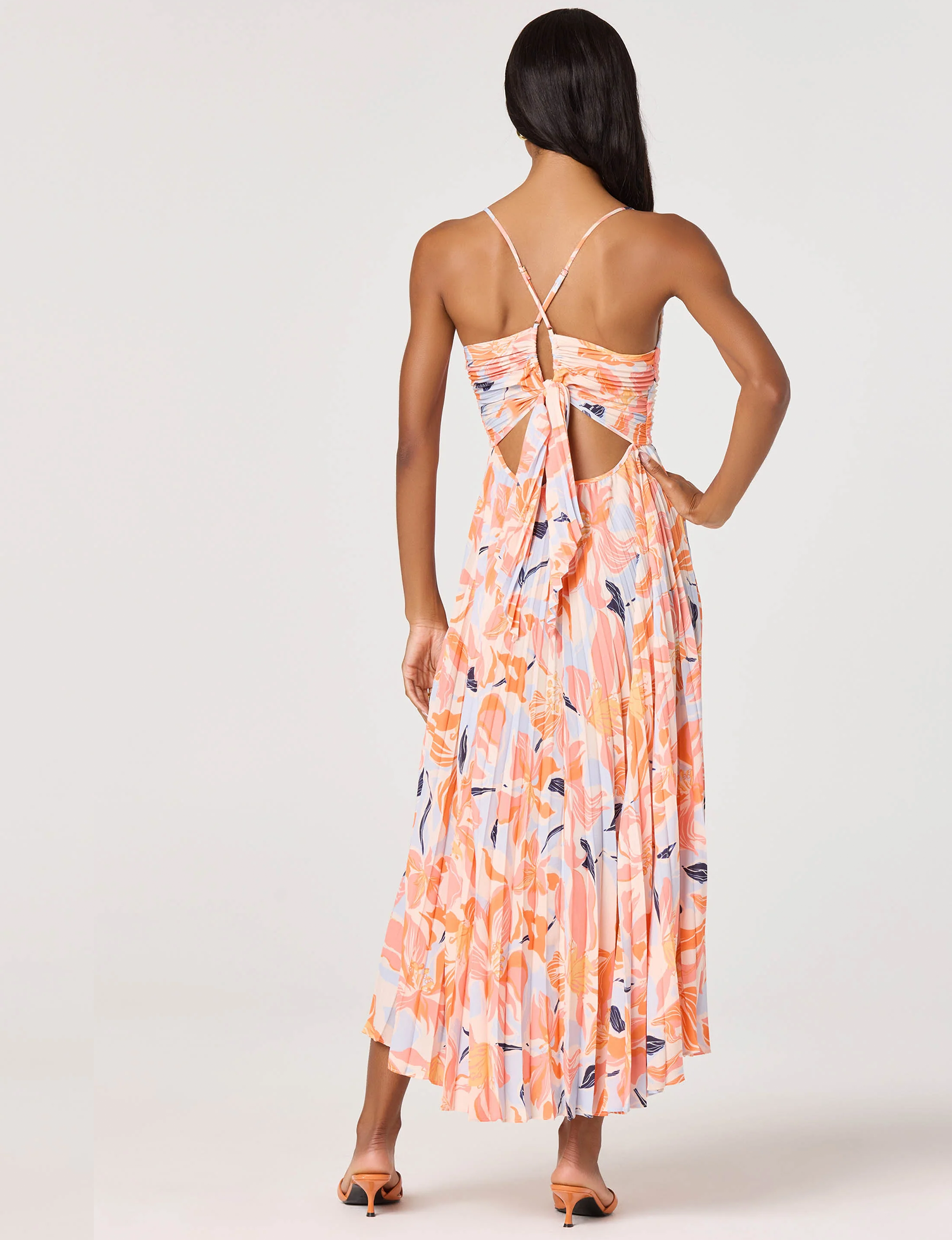 Blythe Floral Midi Dress, Orange Blue Floral