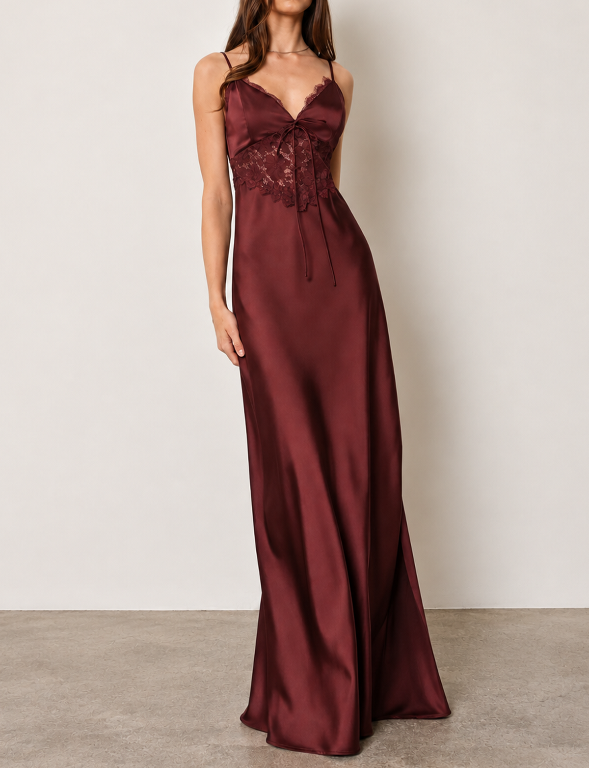 Satin Maxi Dress, Burgundy