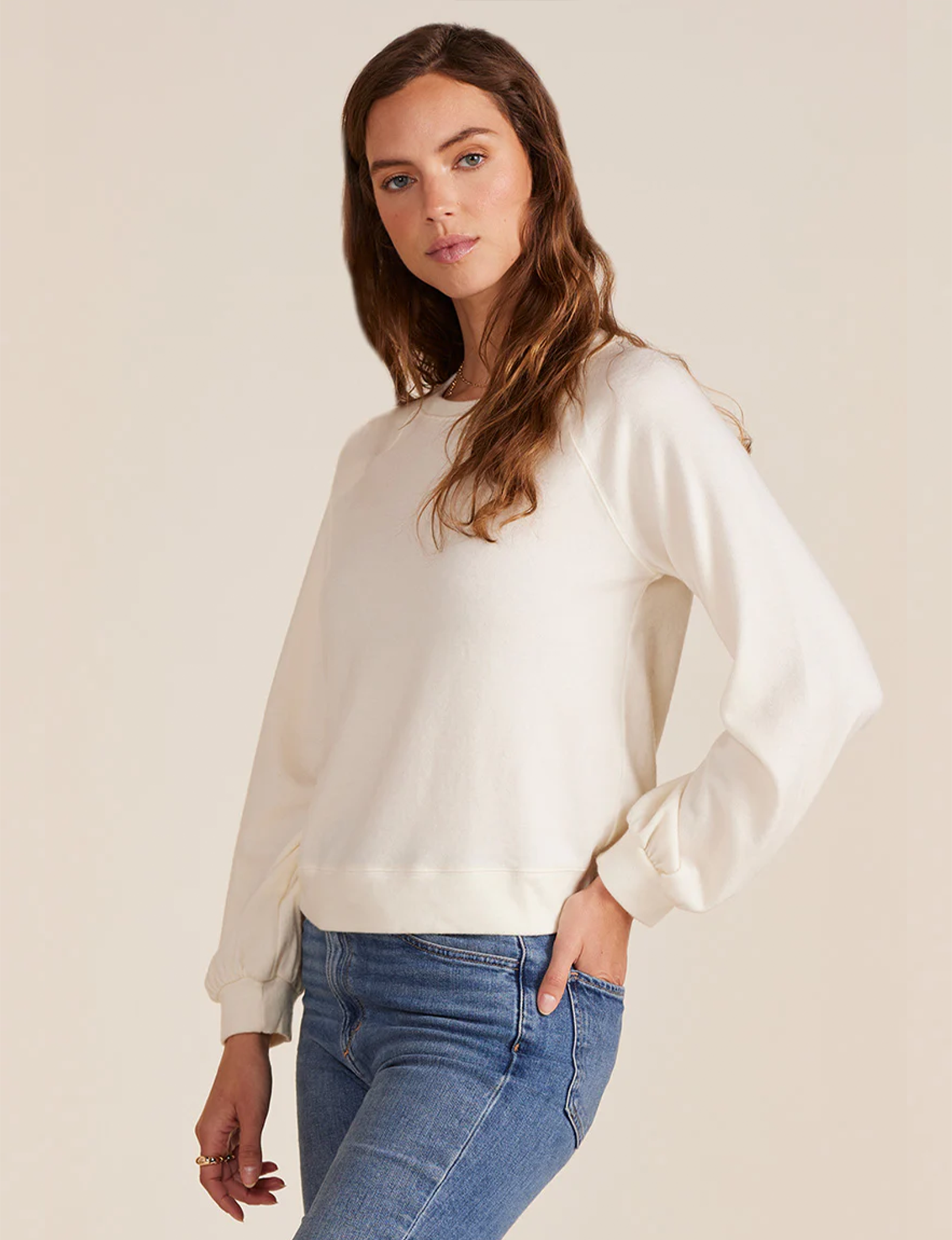 Long Sleeve Raglan Top, Cream