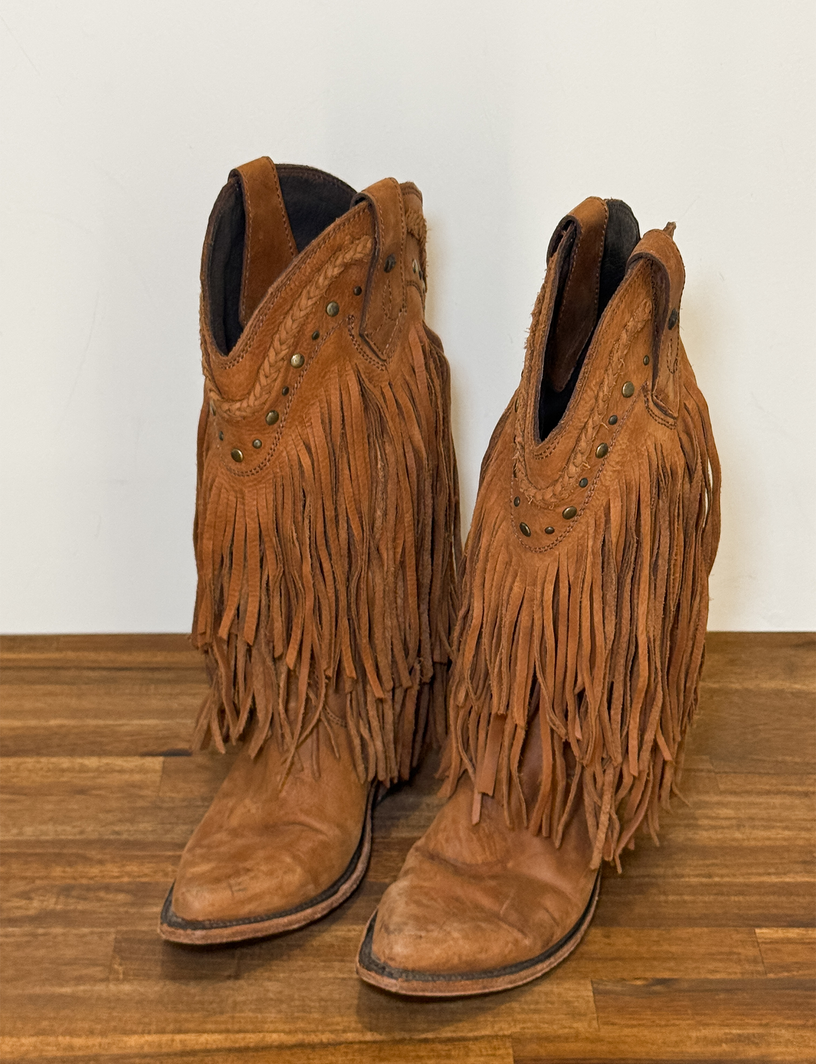 Tall Fringe Suede Boots, Camel