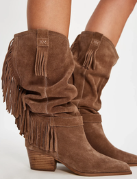 Faith Fringe Western Boot, Faded Saddle Suede