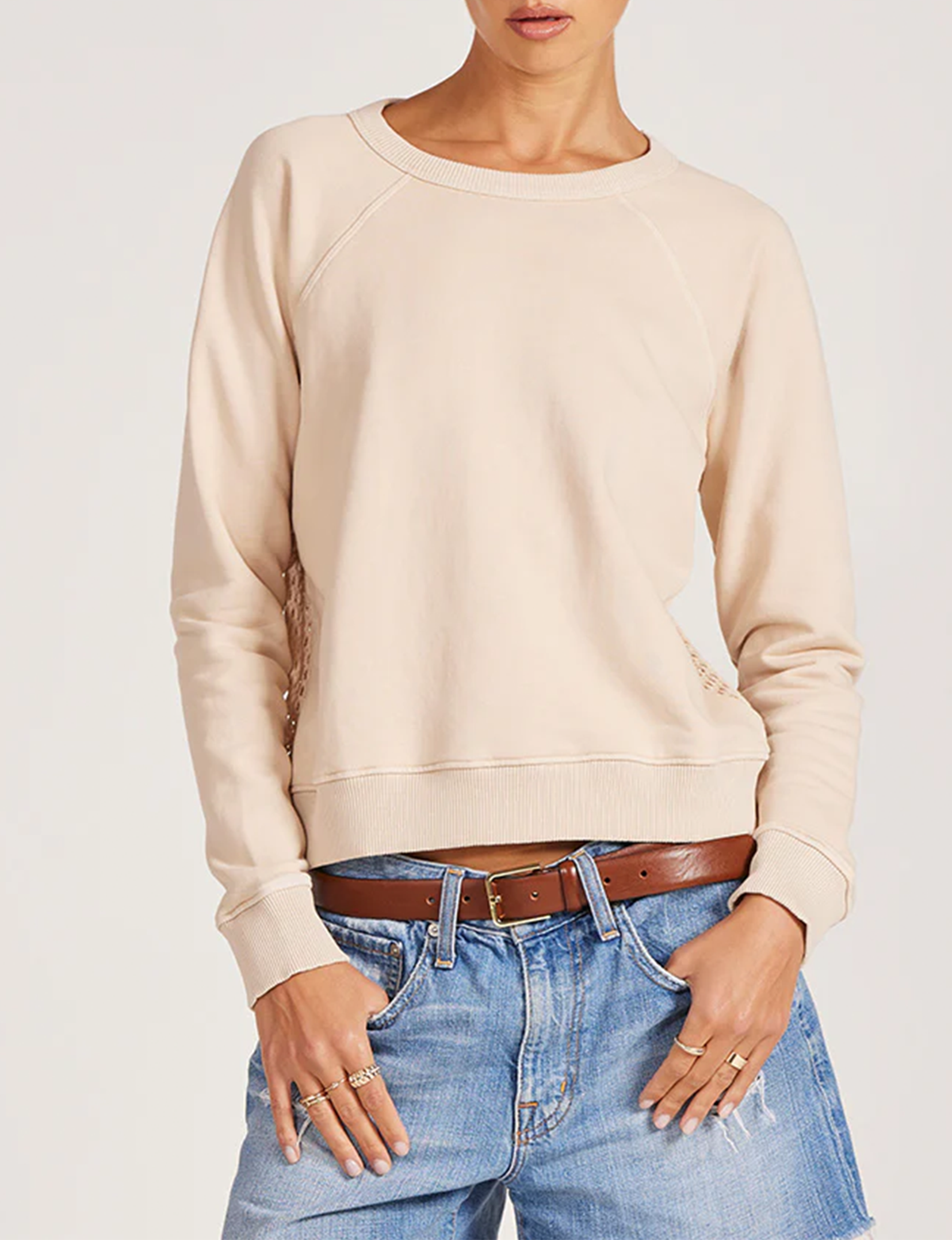 Mesh Back Pullover, Sandy