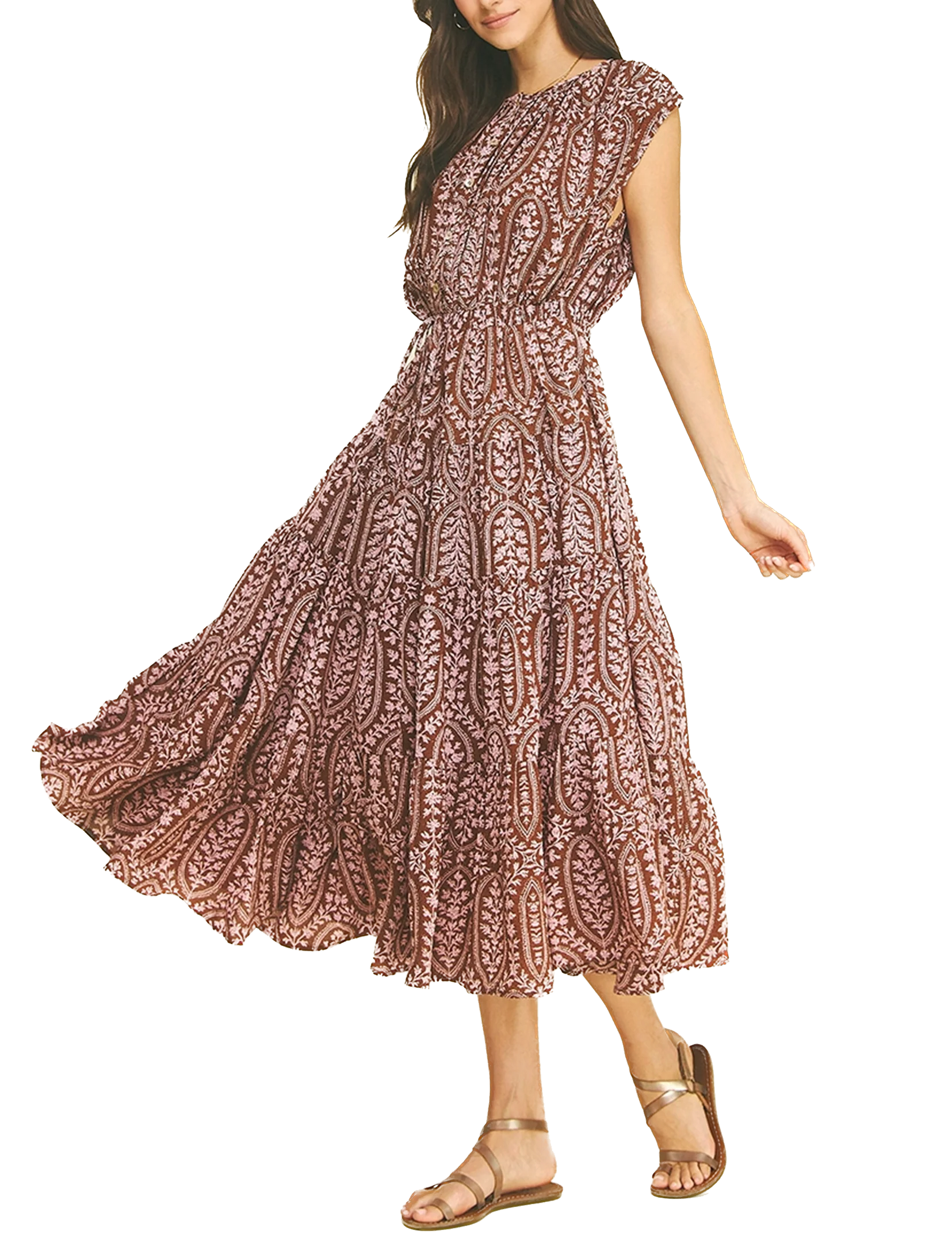 Bohemian Dress, Brown/Pink