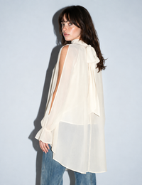 Chiffon Cold-Shoulder Top, Cream