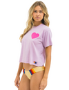 Heart Print Boyfriend Tee, Mauve/Neon Pink
