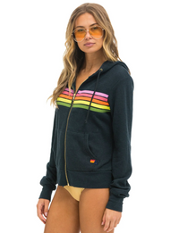 5 Stripe Zip Hoodie, Charcoal/Pink Green