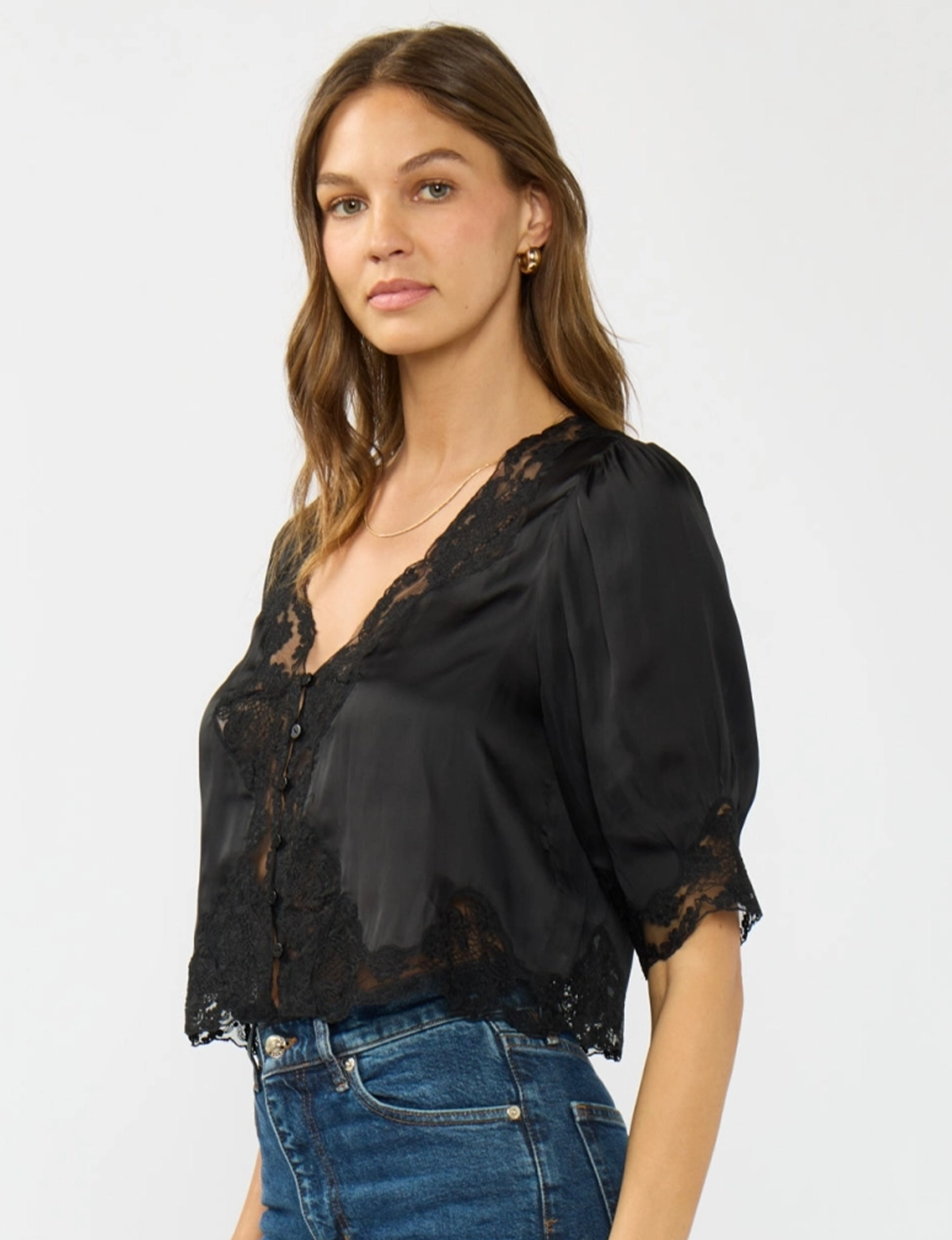 Lace Front Blouse, Black