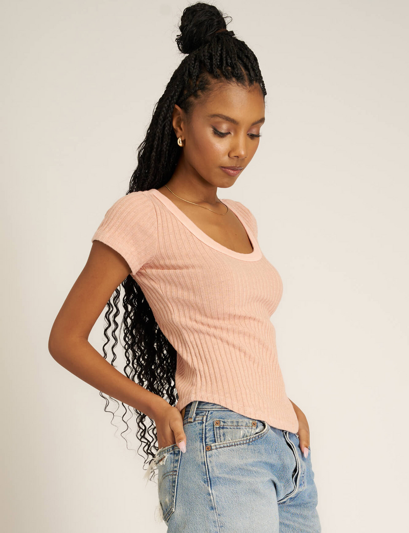 Julie Scoop Neck Rib Tee, Mellow Rose