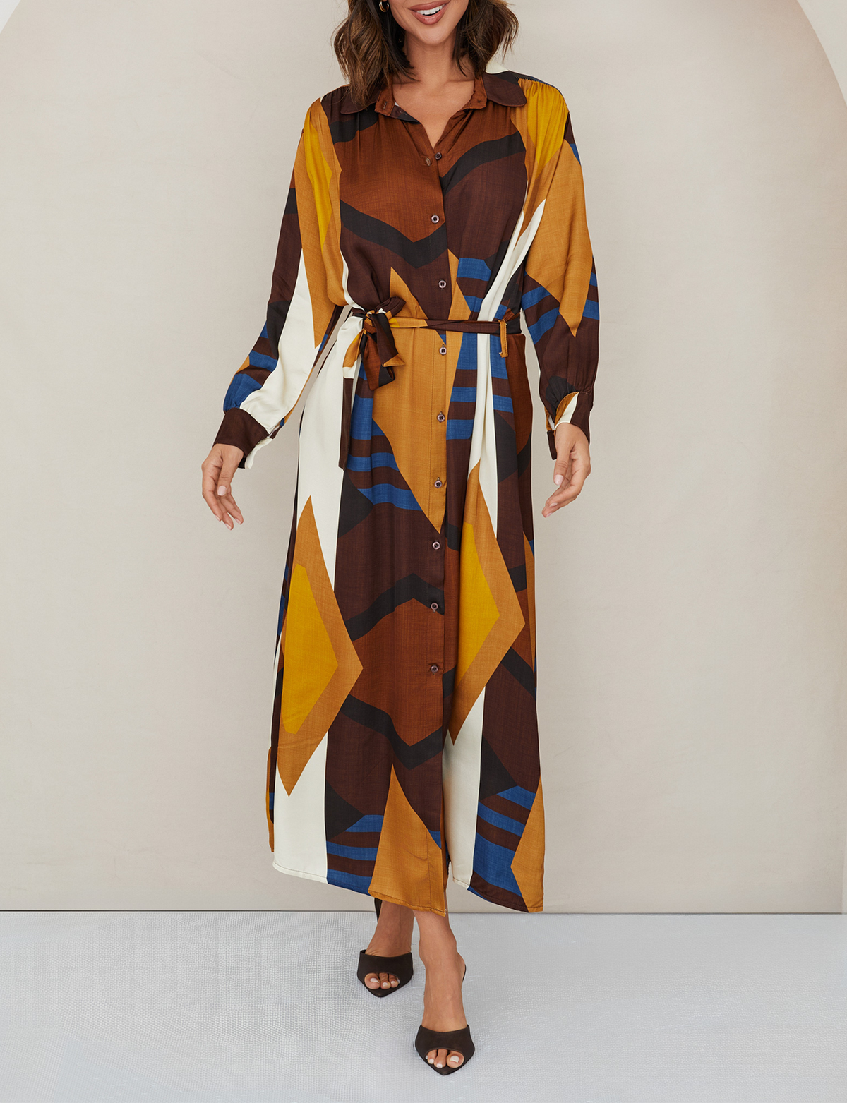 Asymmetric Geo Dress, Brown
