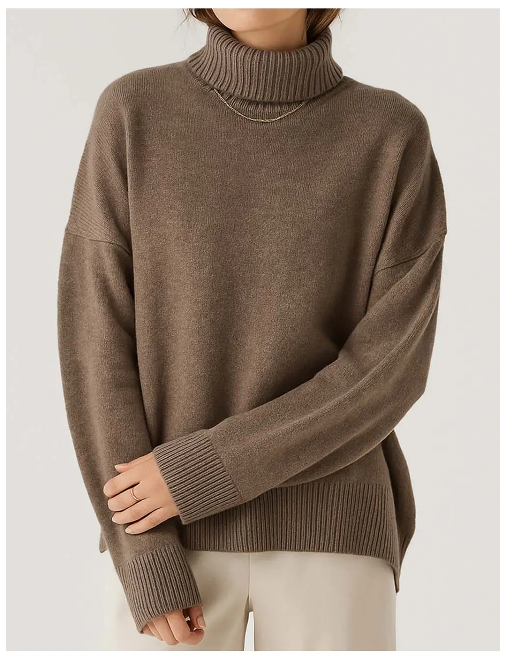 Turtleneck Knit Sweater, Brown