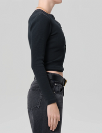 Drea Waffle Henley, Washed Black