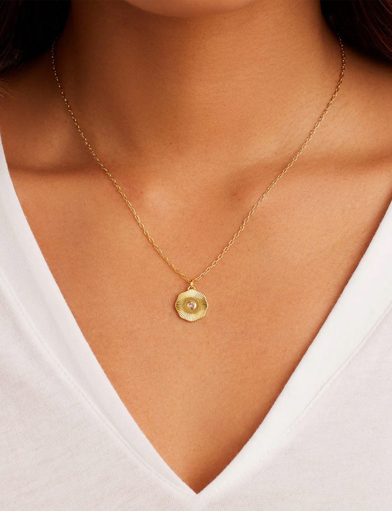 Power Birthstone Coin Necklace (October), Gold/Pink Tourmaline