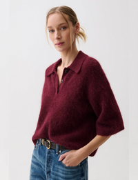 Nadya Alpaca Polo Sweater, Cherry Wine