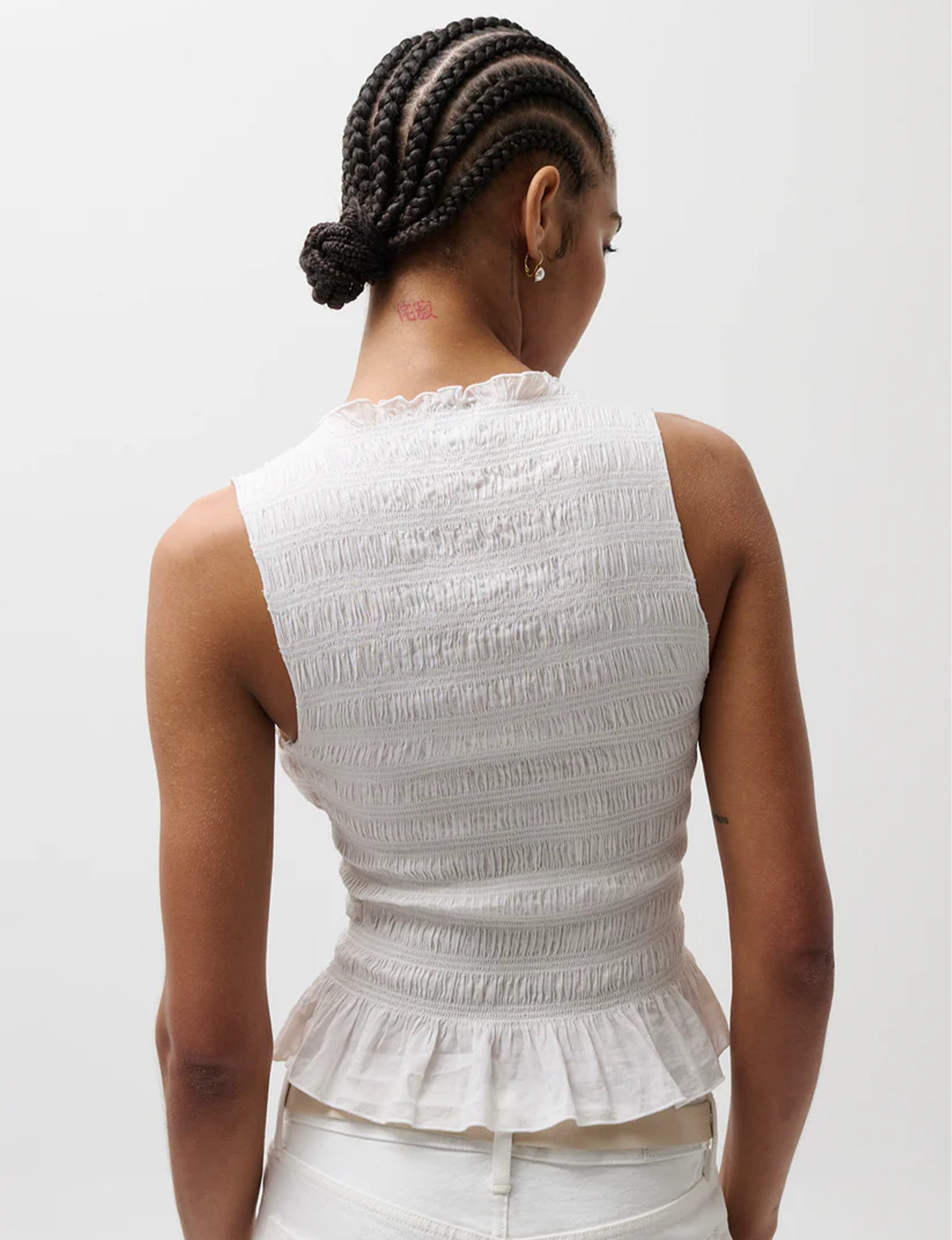 Pheobe Smocked Tank, Le Blanc