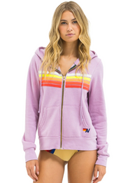 5 Stripe Zip Hoodie, Mauve/White Neon
