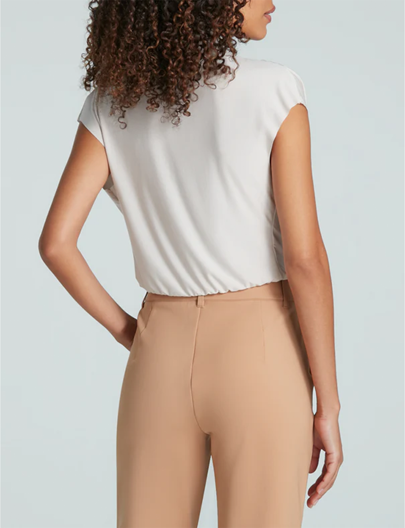 Butter Draped Mockneck Short Sleeve Crop Top, Porcelain