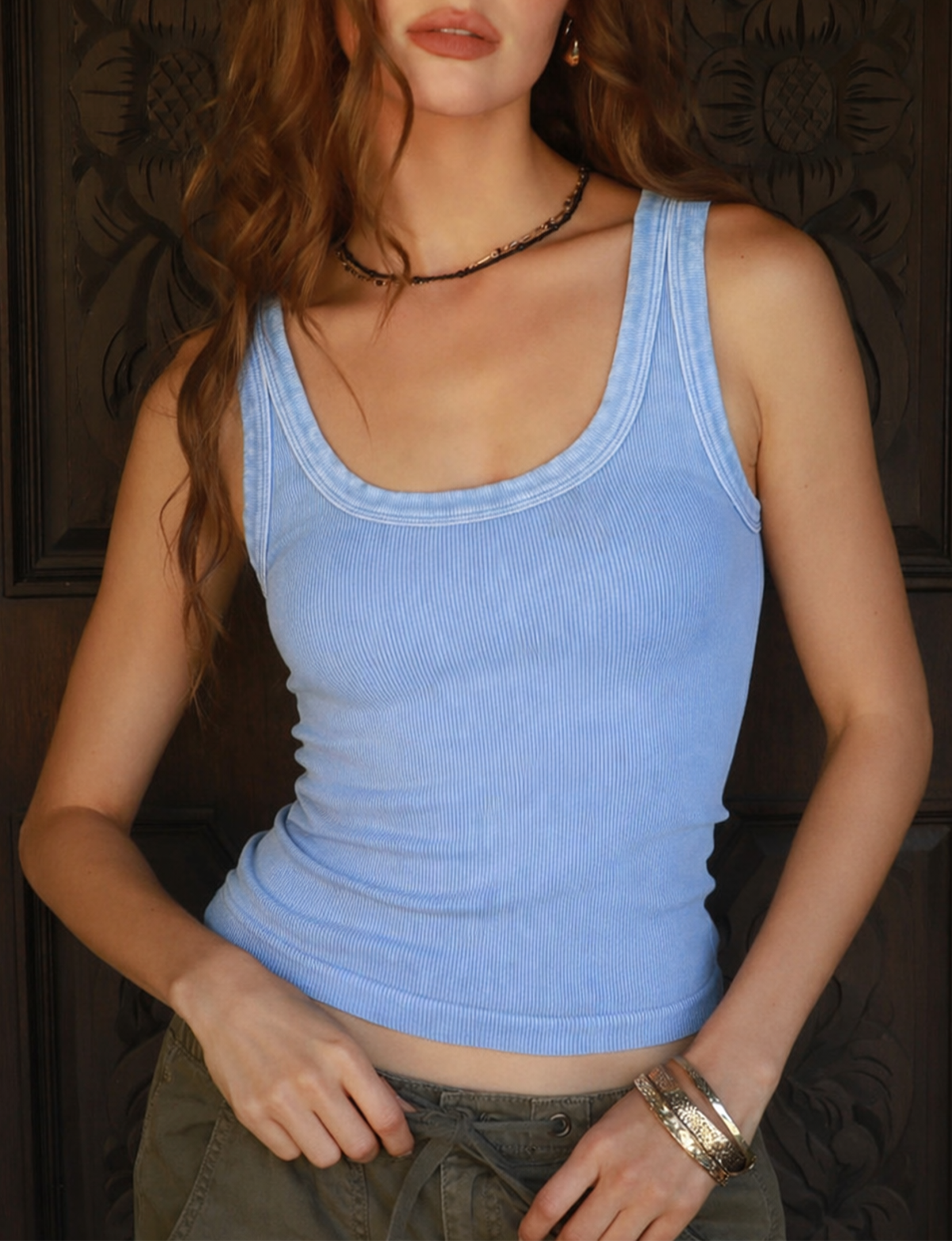 Vintage Reversible Ribbed Tank, Vintage Airy Blue O/S