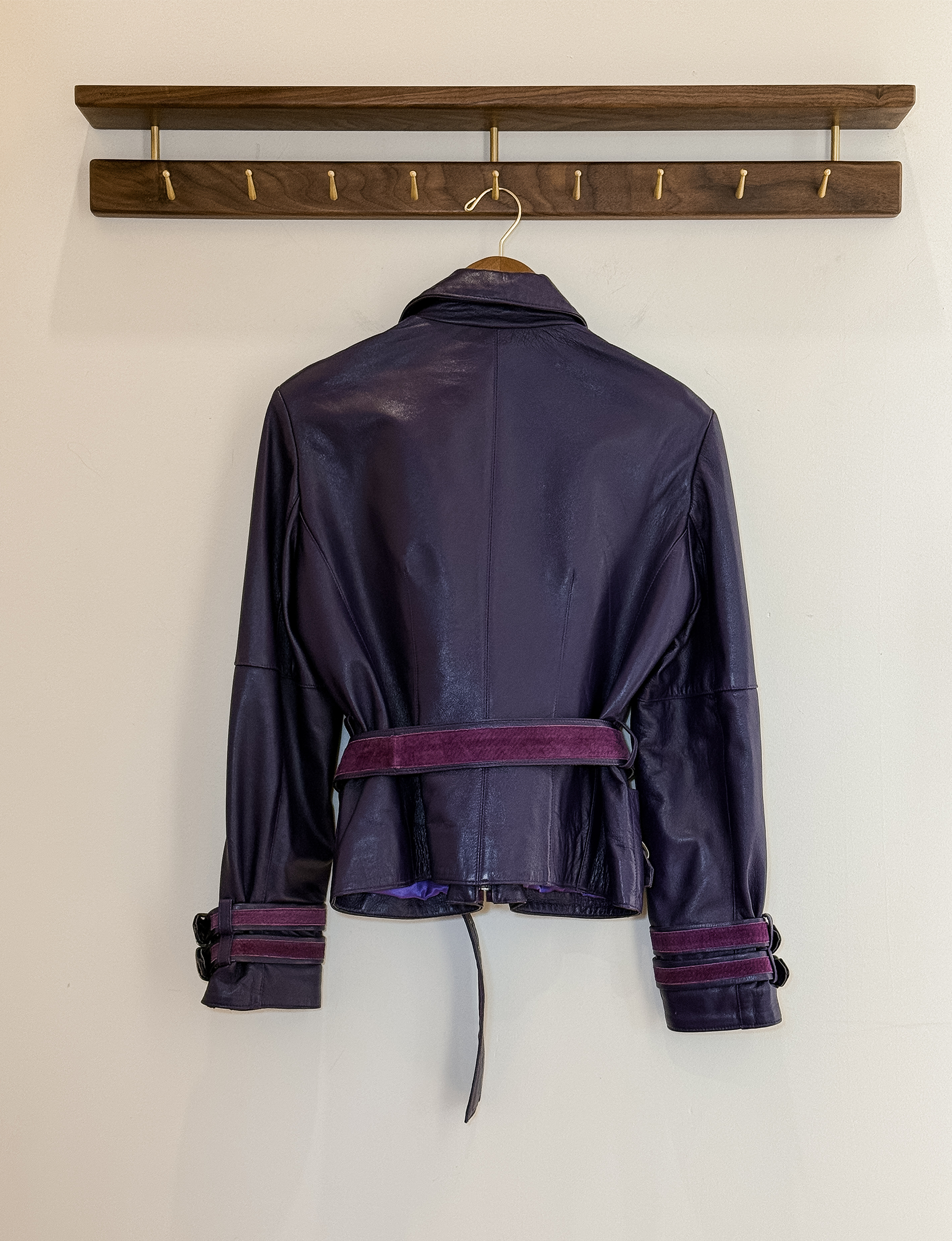 Marc Laurent Belted Leather Jacket, Purple