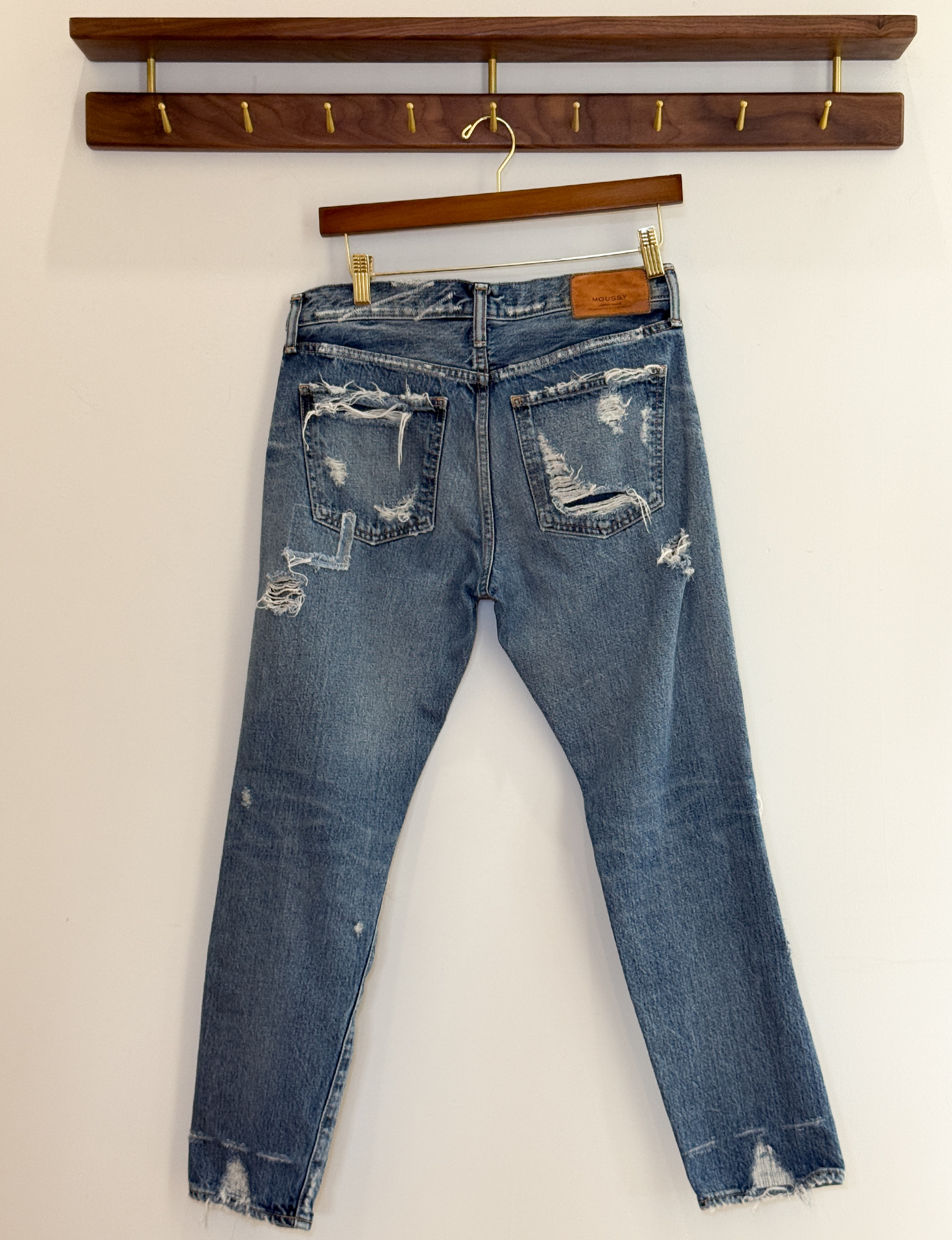 Moussy Tapered Distressed Skinny Jean, Medium Wash