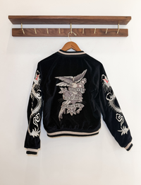 AllSaints Reversible Embroidered Bomber Jacket, Black Velvet