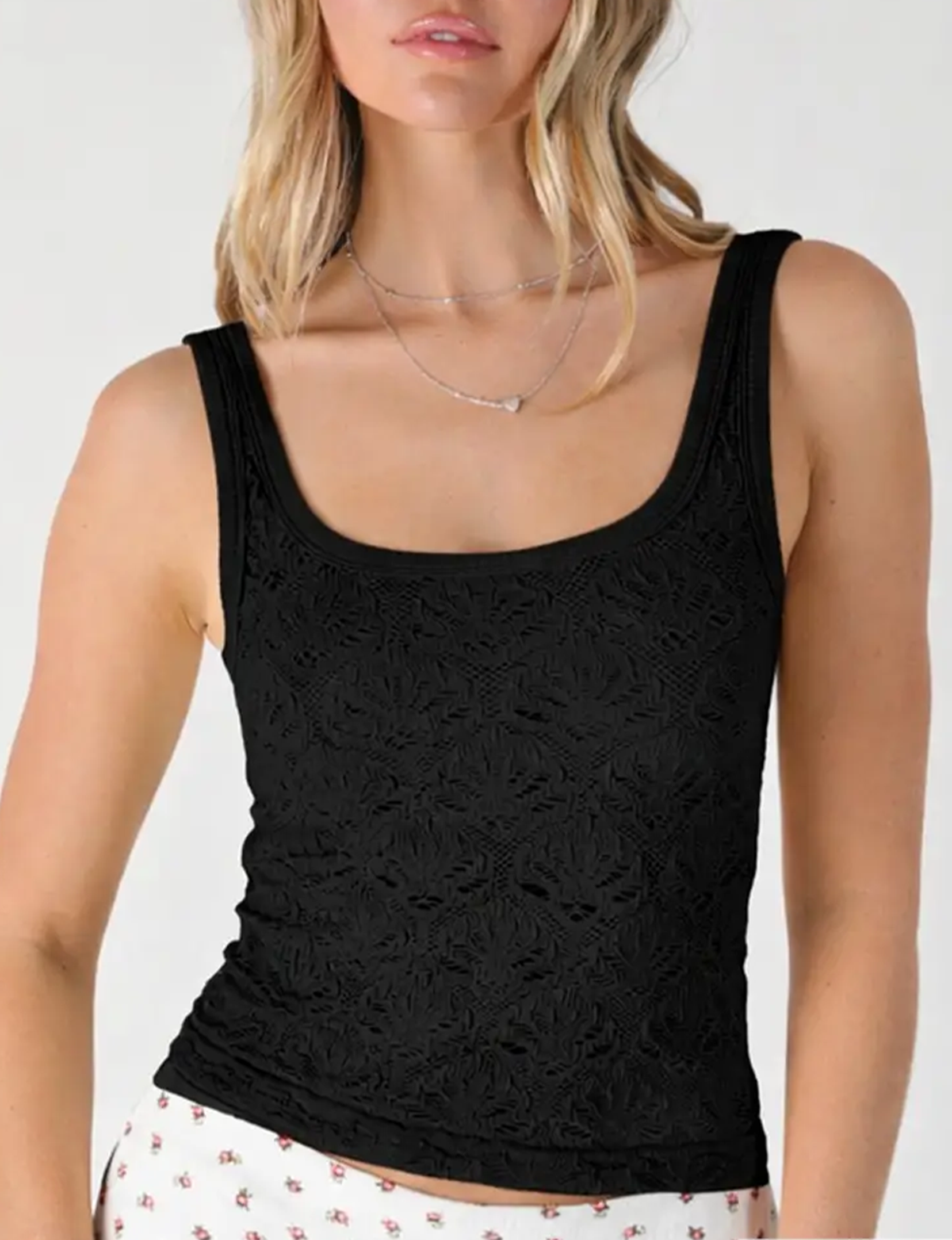 Floral Lace Tank, Black