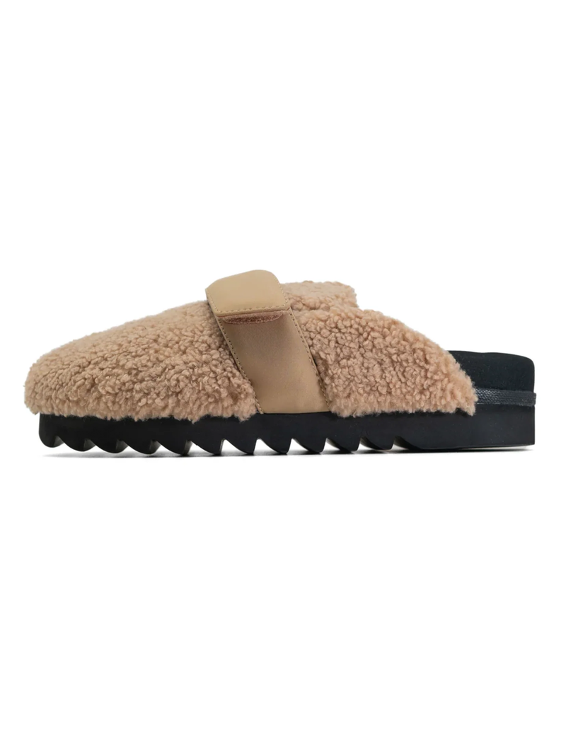 Fuzzy Loafer Mule, Beige