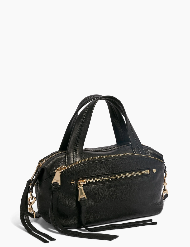 Night Is Young Mini Crossbody Satchel, Black/Light Gold