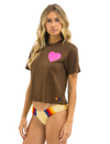 Heart Print Boyfriend Tee, Chocolate/Neon Pink