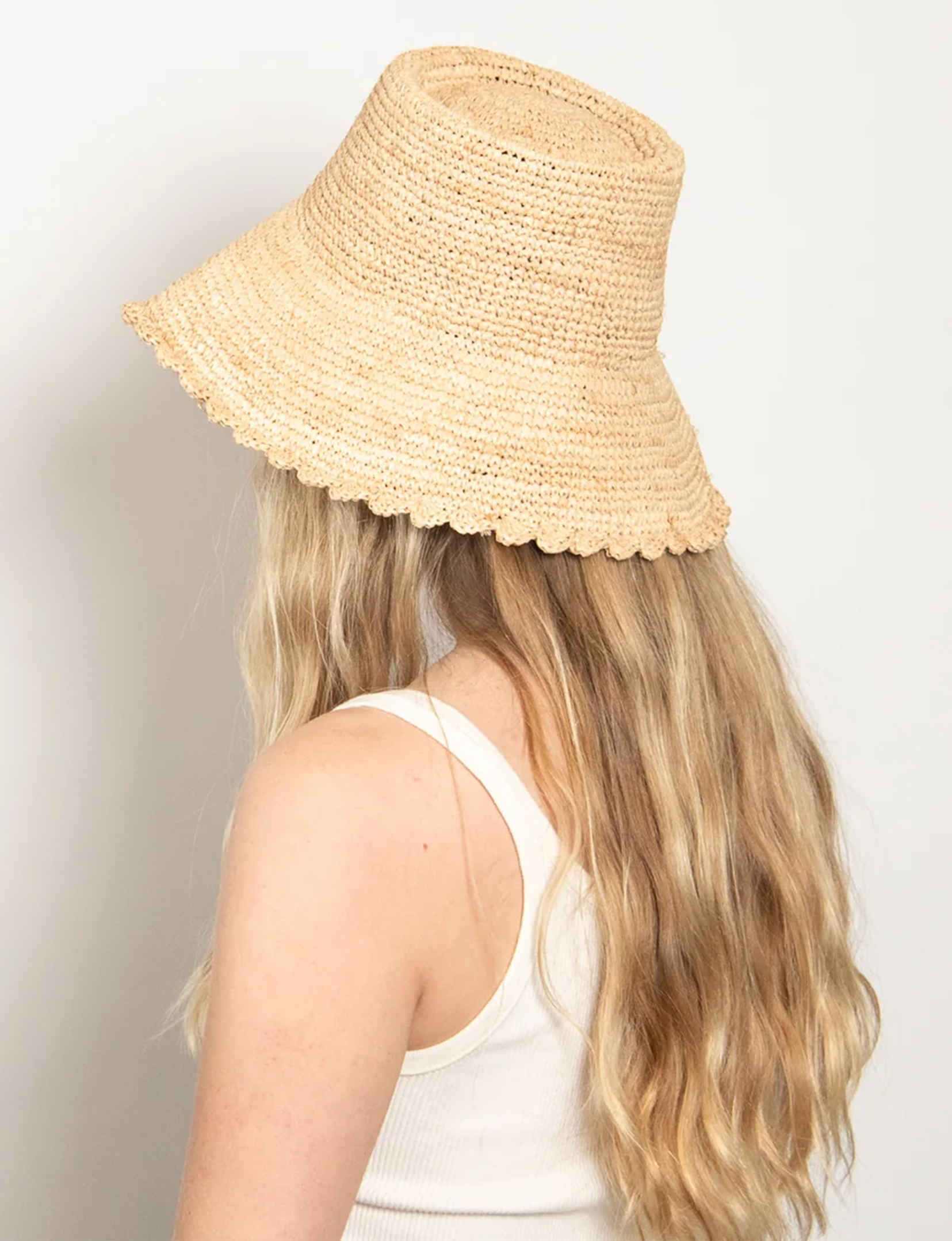 Lacey Raffia Bucket Hat, Natural