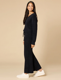 Marshmallow Waffle V-Neck Lounge Set, Black