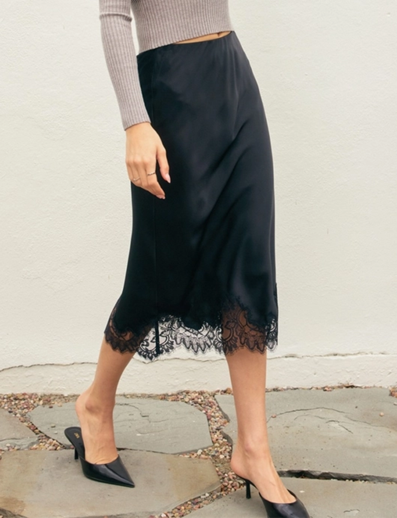 Satin Pencil Skirt, Black