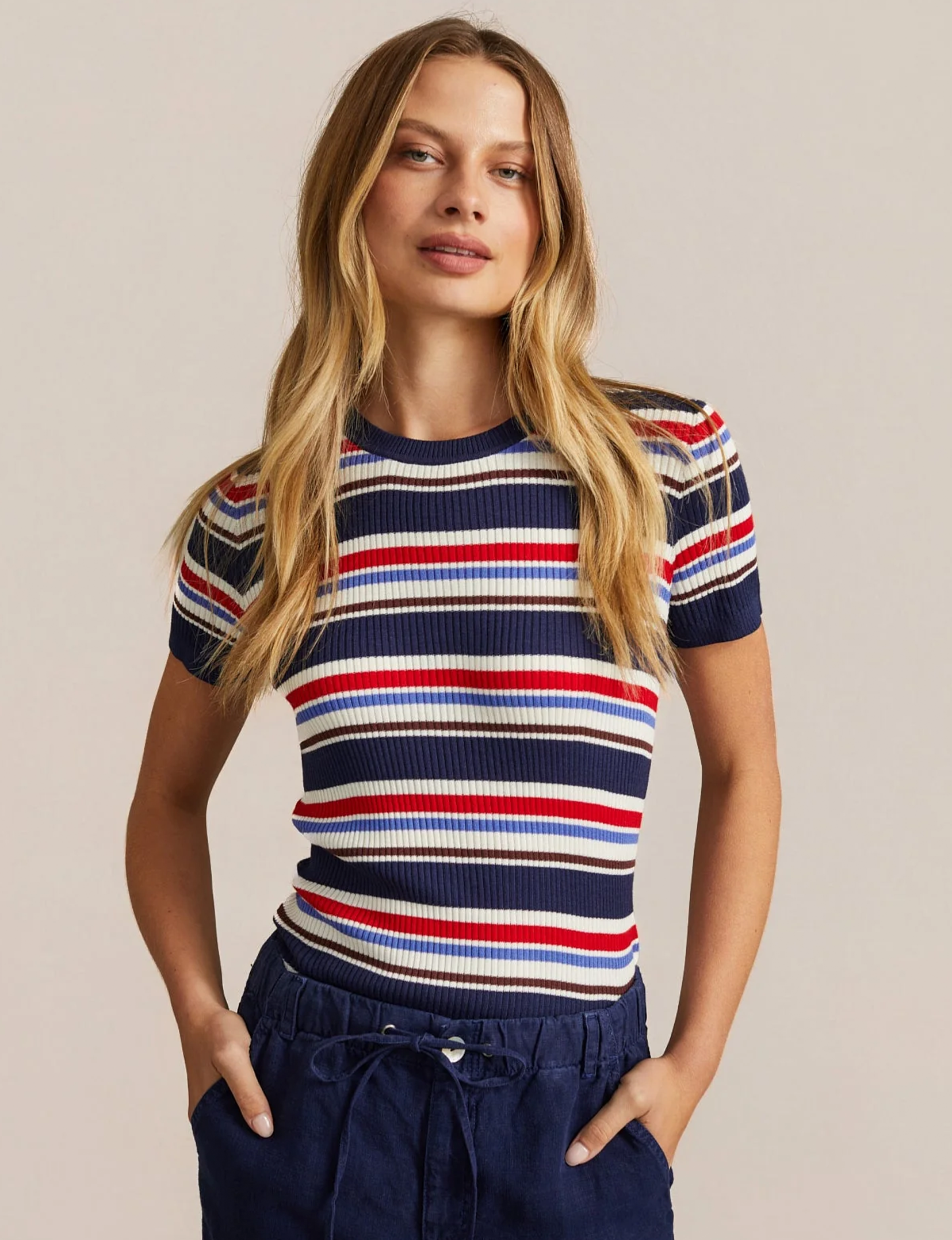 Fitted Crew Tee, Seaside/Stripe
