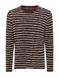 Slub Jersey Long Sleeve Destroyed Wash Crew, Dark Chocolate/Chalk