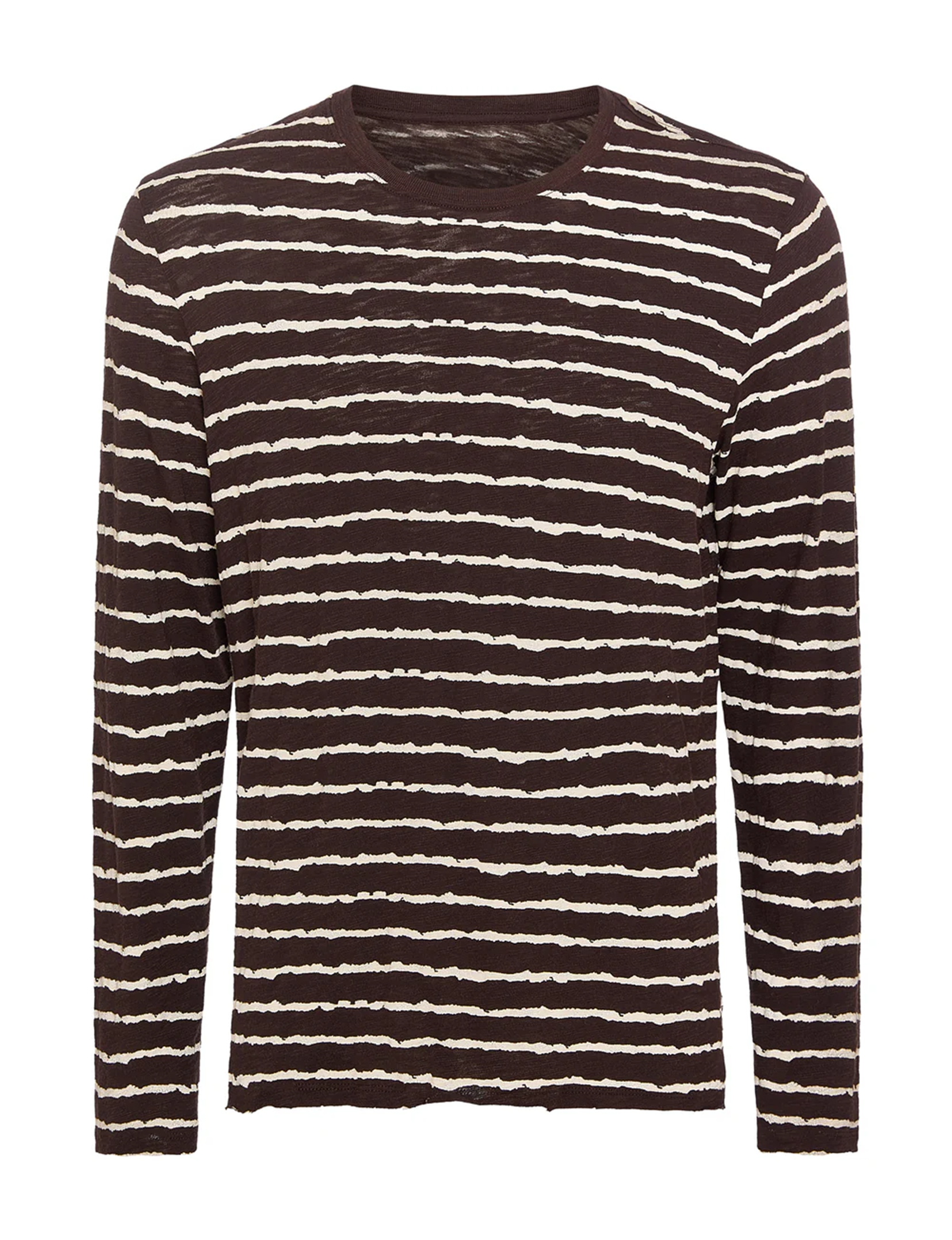 Slub Jersey Long Sleeve Destroyed Wash Crew, Dark Chocolate/Chalk