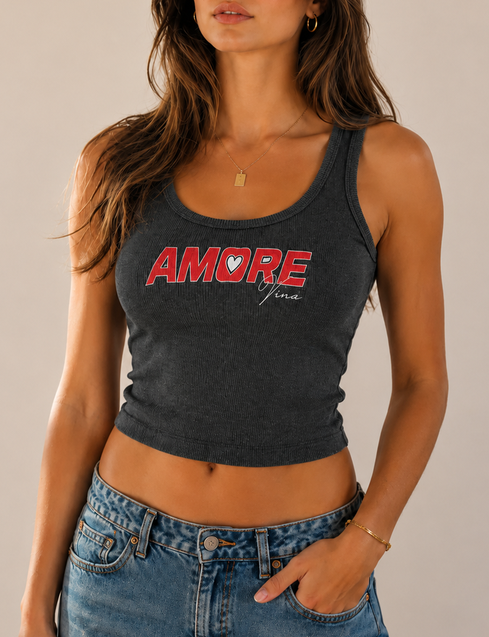 Amore Vino Rib Tank, Black