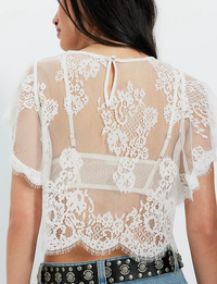 Lunar Ash Lace Top, Clean Ivory