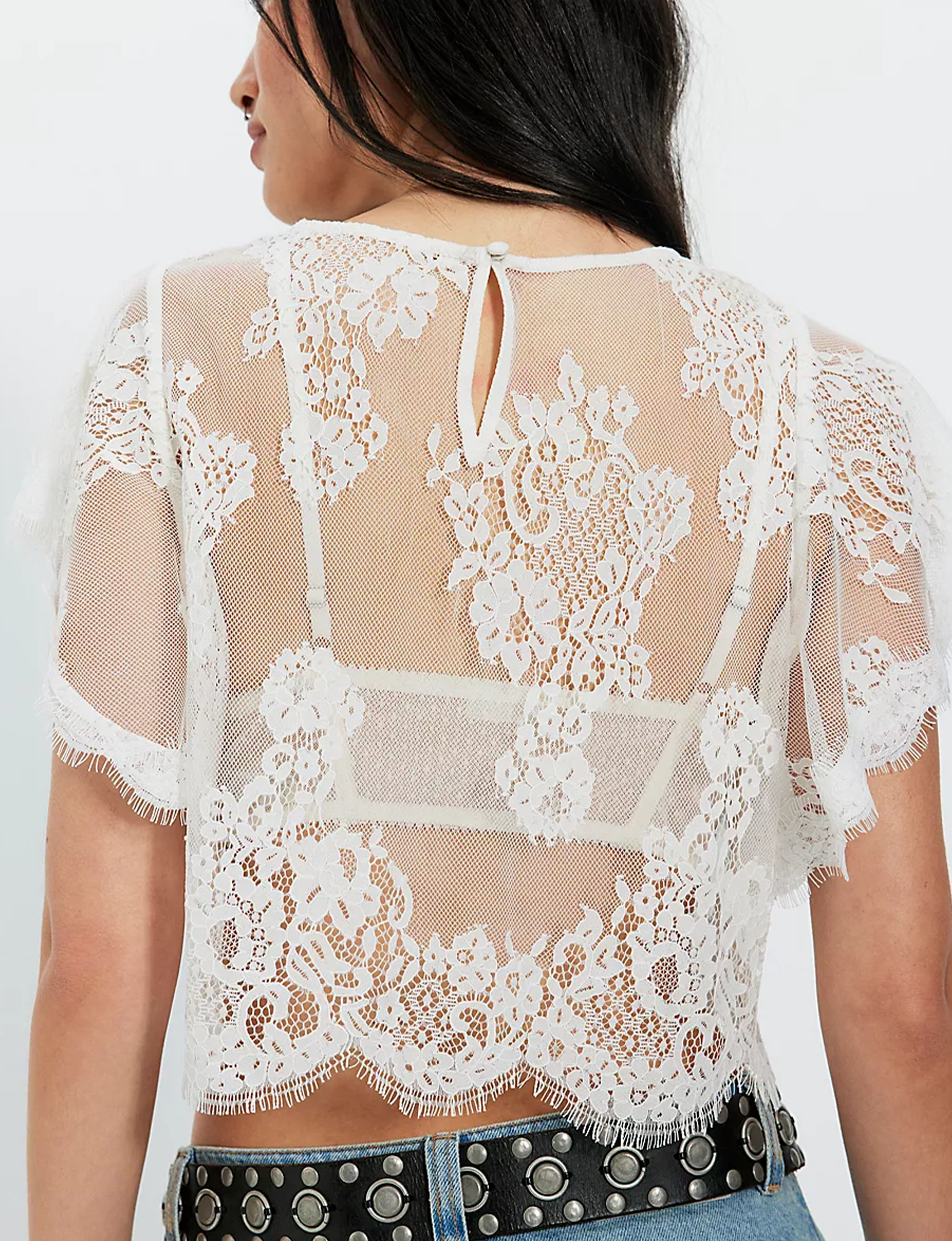 Lunar Ash Lace Top, Clean Ivory