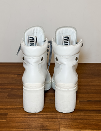 Miu Miu Leather Combat Boot, White