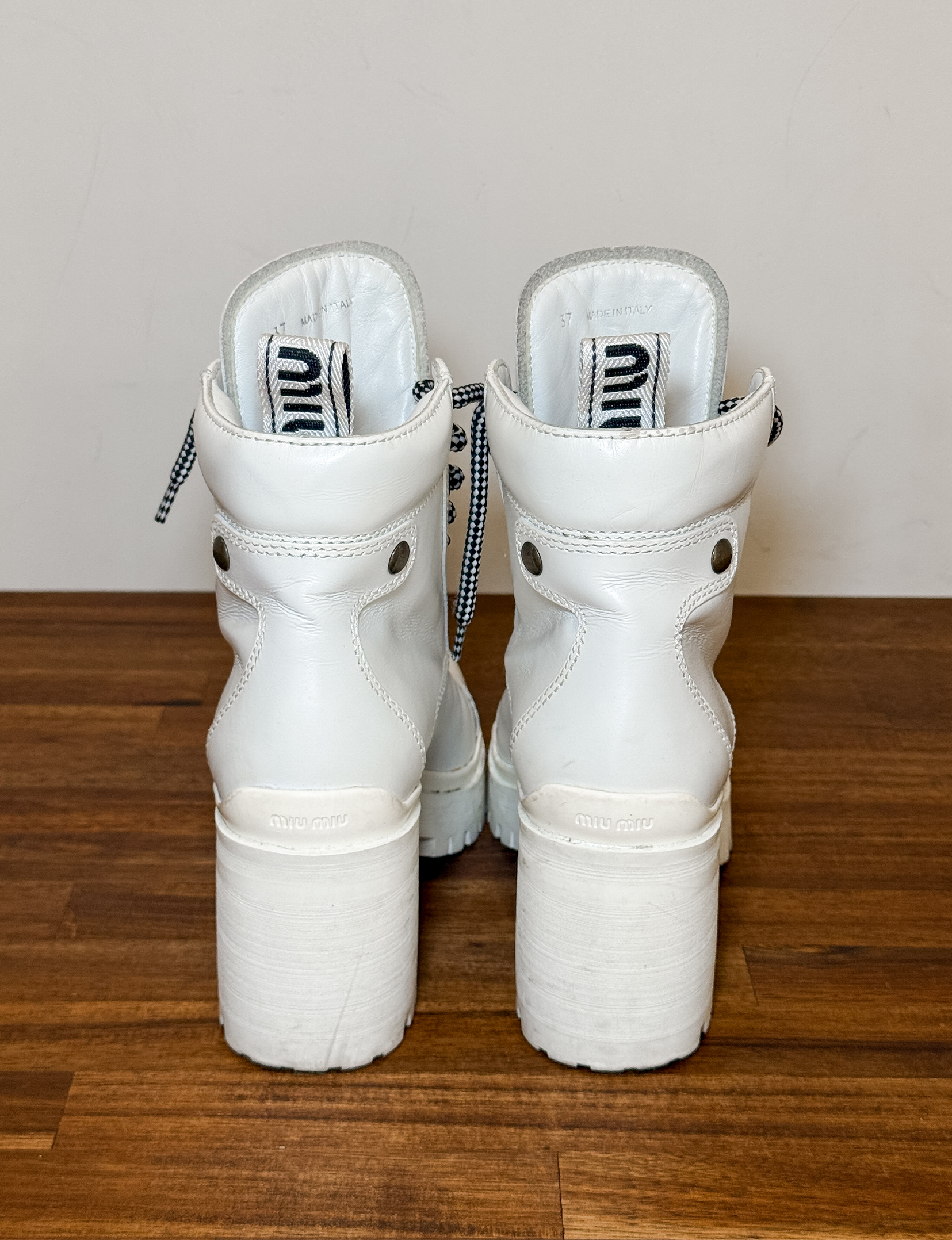 Miu Miu Leather Combat Boot, White