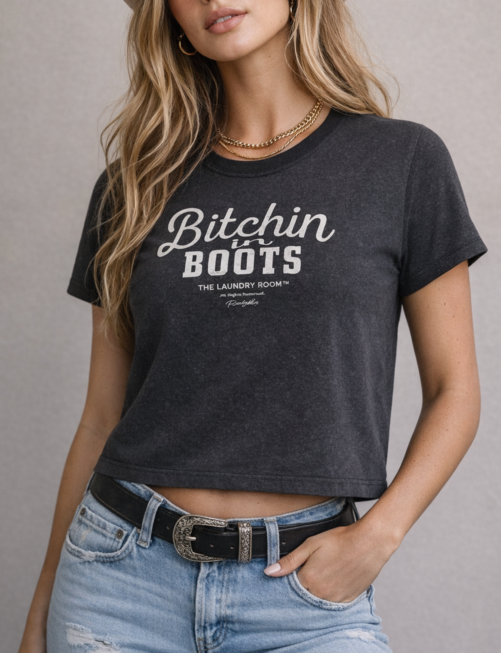 Bitchin In Boots Tee, Black Snow