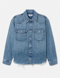 Distressed Western Shirt, Vintage Biker/Blue Stud