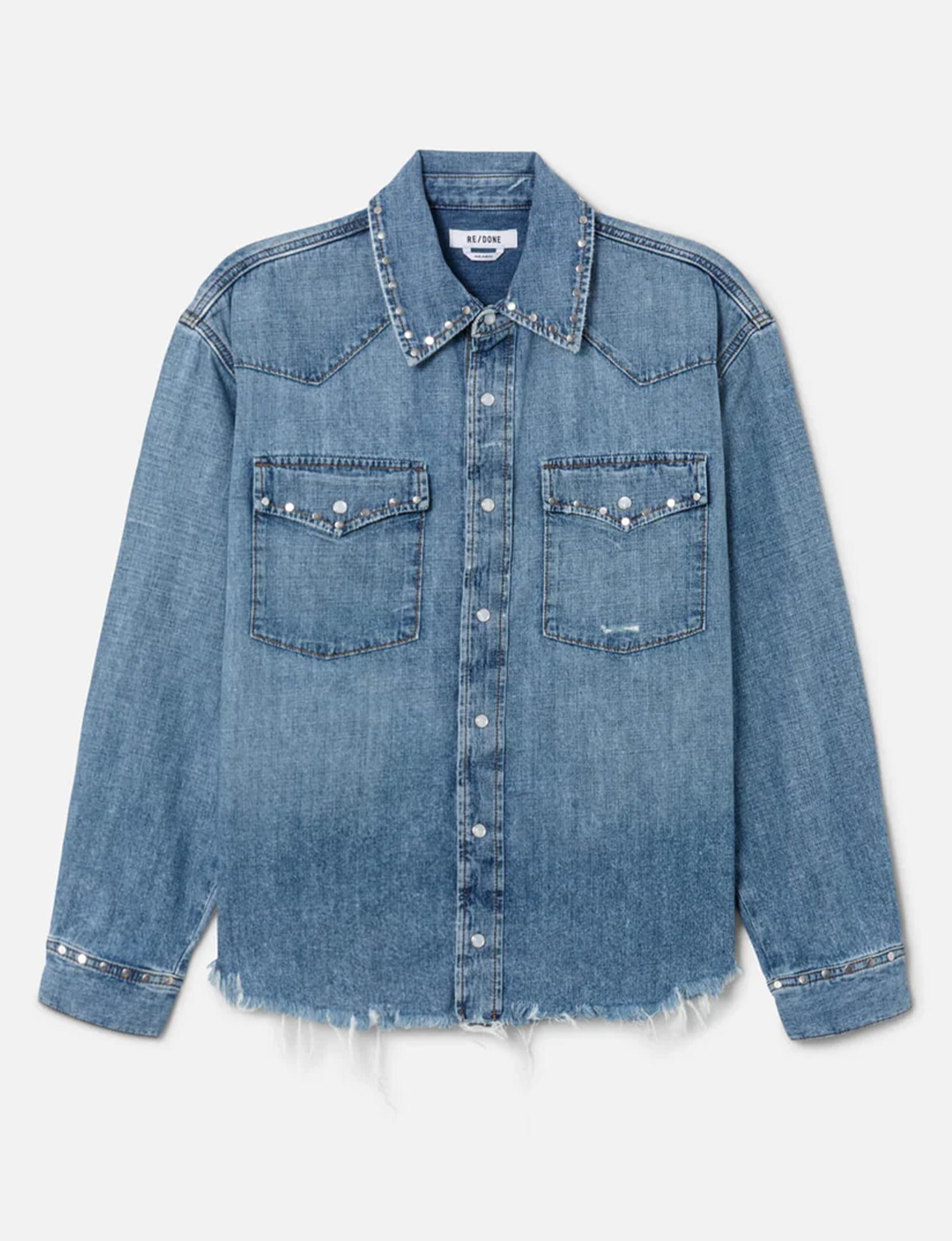 Distressed Western Shirt, Vintage Biker/Blue Stud