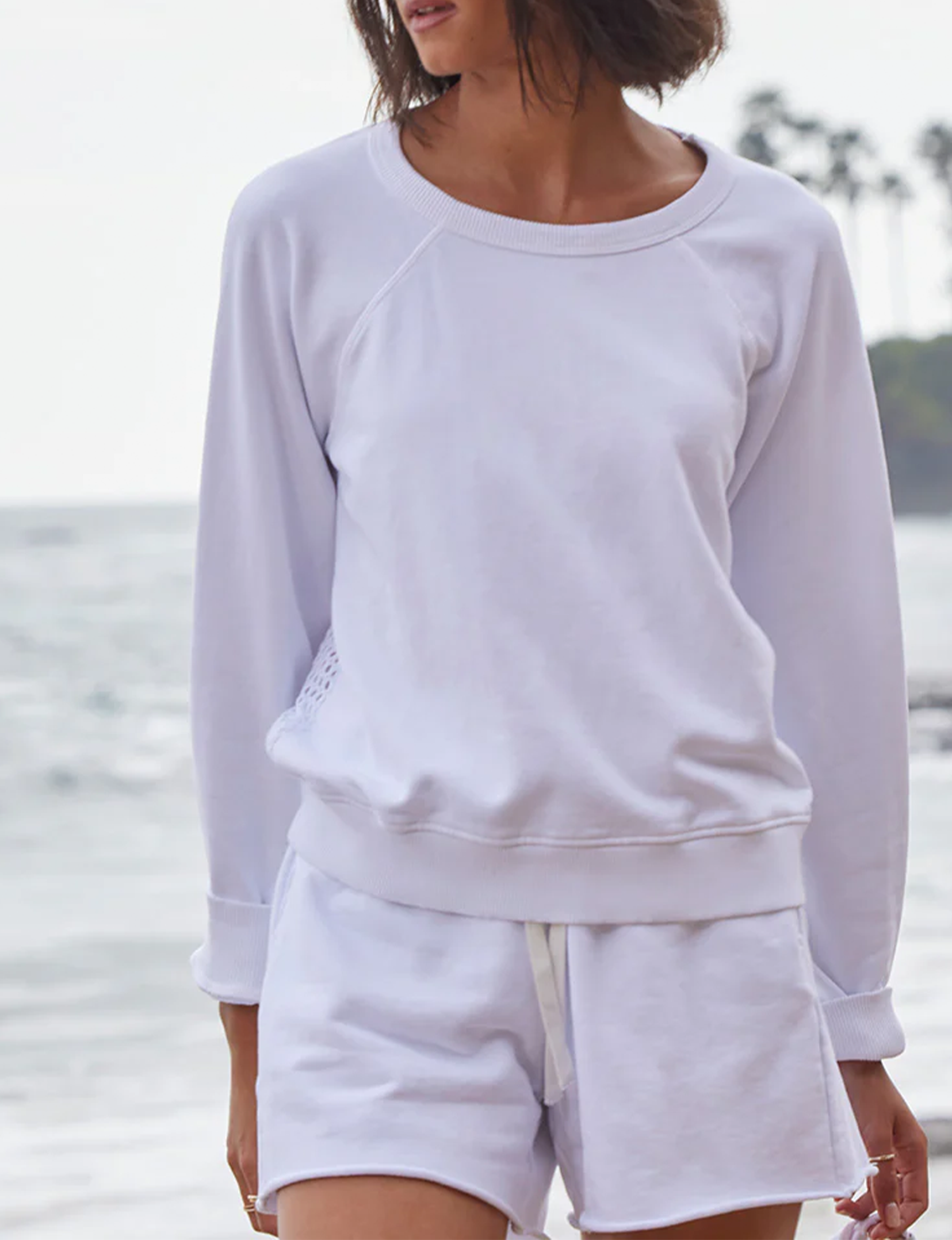 Mesh Back Pullover, White