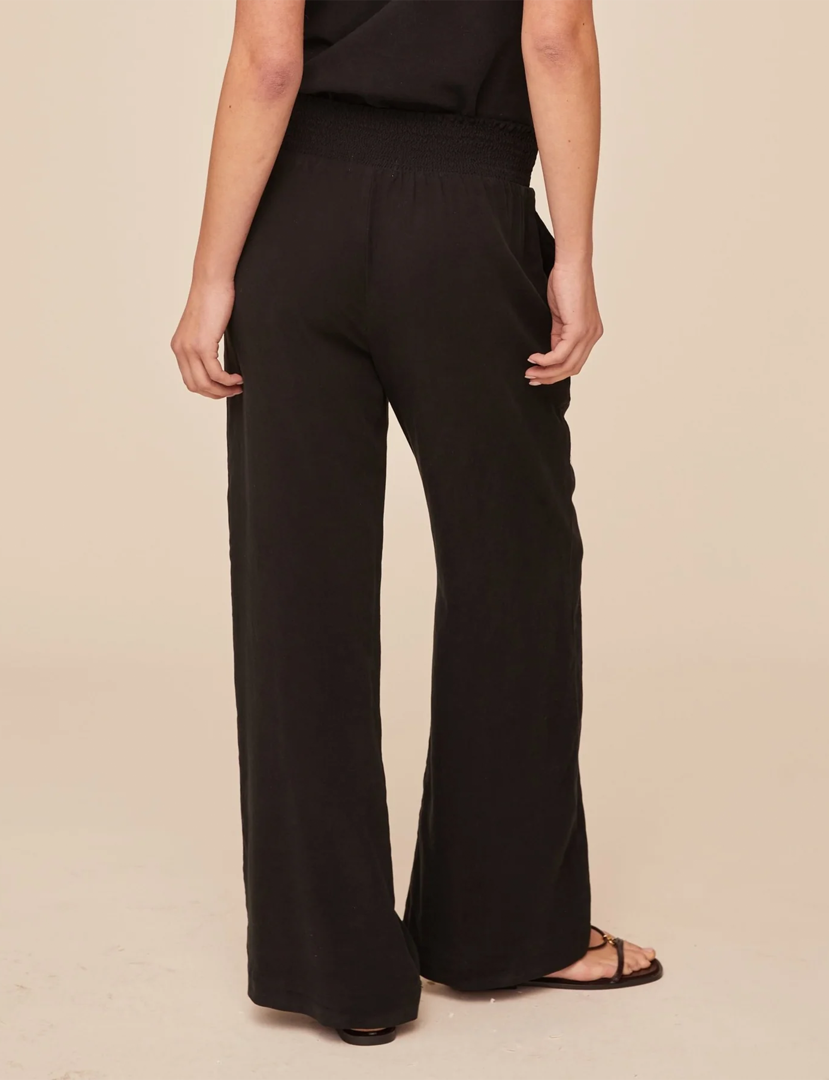 Smocked Pocket Wide Leg Pant, Vintage Black